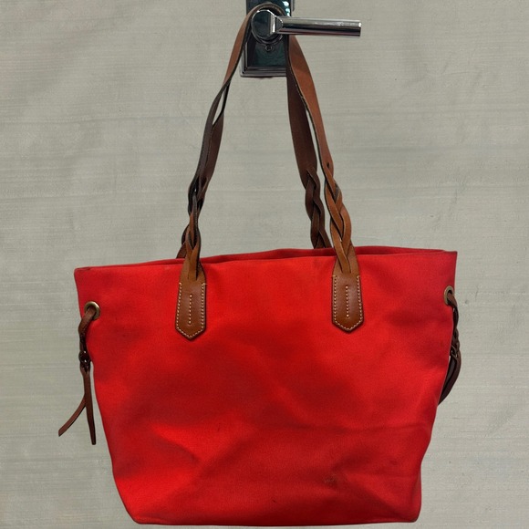 Dooney & Bourke Nylon Shopper Tote Bag Red Vacchetta Leather Trim Preppy Coastal - Picture 2 of 12